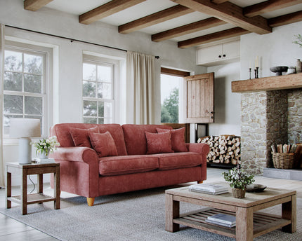 Model 33 - 2 Seater Sofa - Fabric Sofa with Rolled Arms & Scatter Cushions