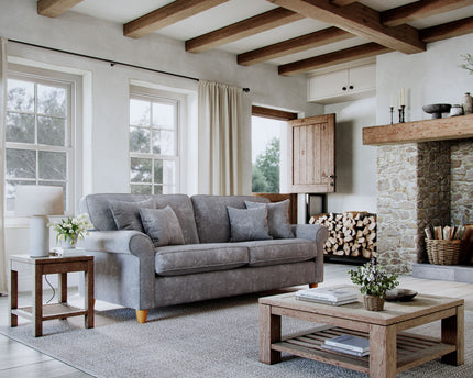 Model 33 - 2 Seater Sofa - Fabric Sofa with Rolled Arms & Scatter Cushions