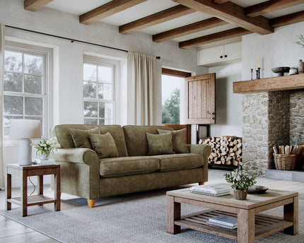 Model 33 - 2 Seater Sofa - Fabric Sofa with Rolled Arms & Scatter Cushions