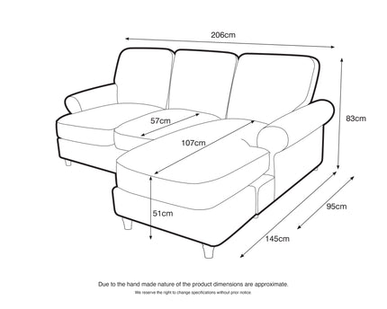 Model 02 3-Seater Sofa with Chaise – Elegant & Spacious Sectional Sofa with Six Color Variations