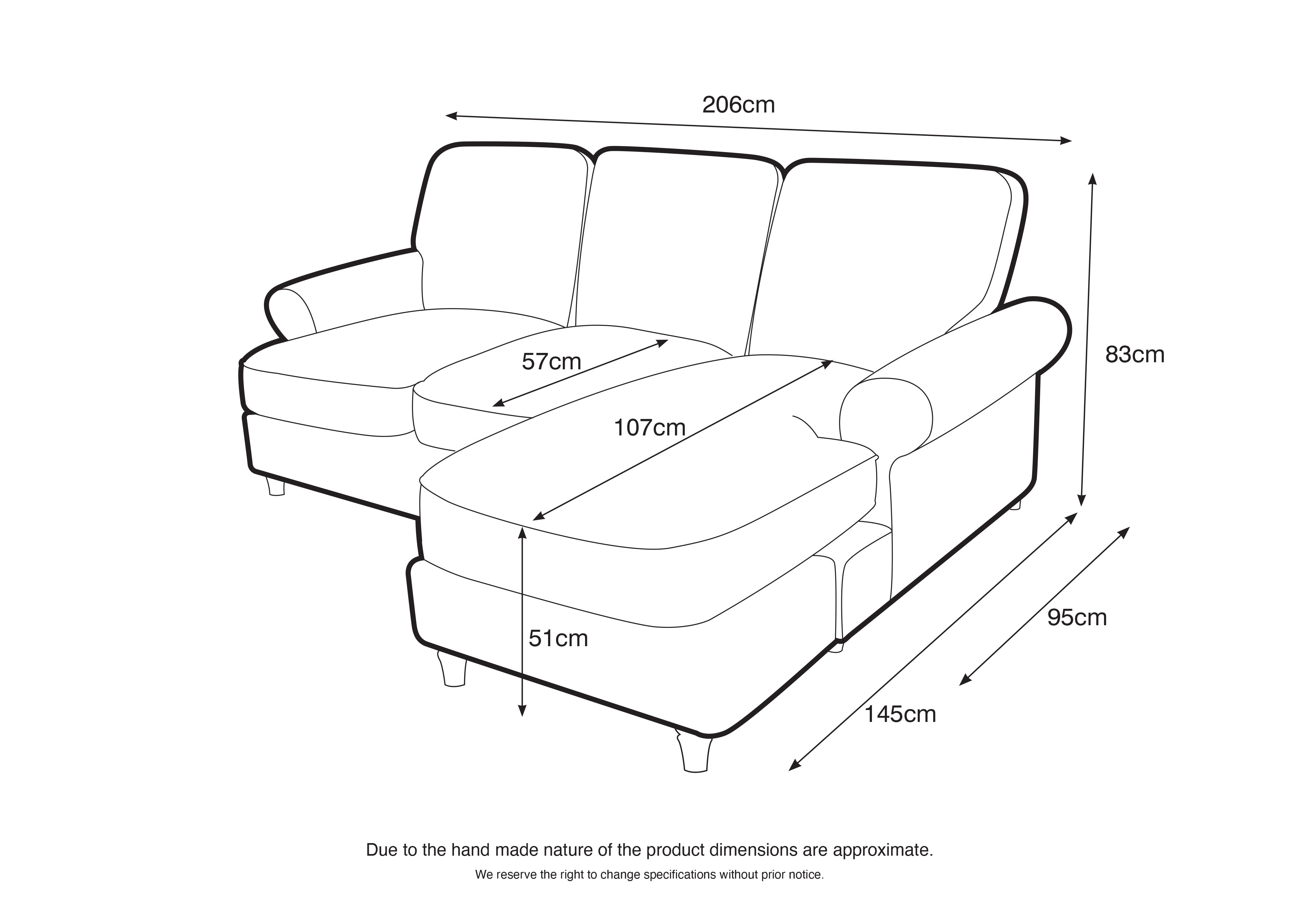 Model 02 3-Seater Sofa with Chaise – Elegant & Spacious Sectional Sofa with Six Color Variations