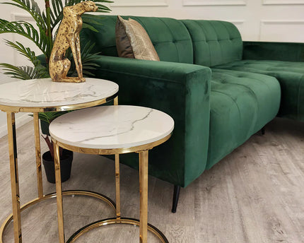 Cato Nest of 2 Tall Gold End Tables with Polar White Sintered Stone Tops