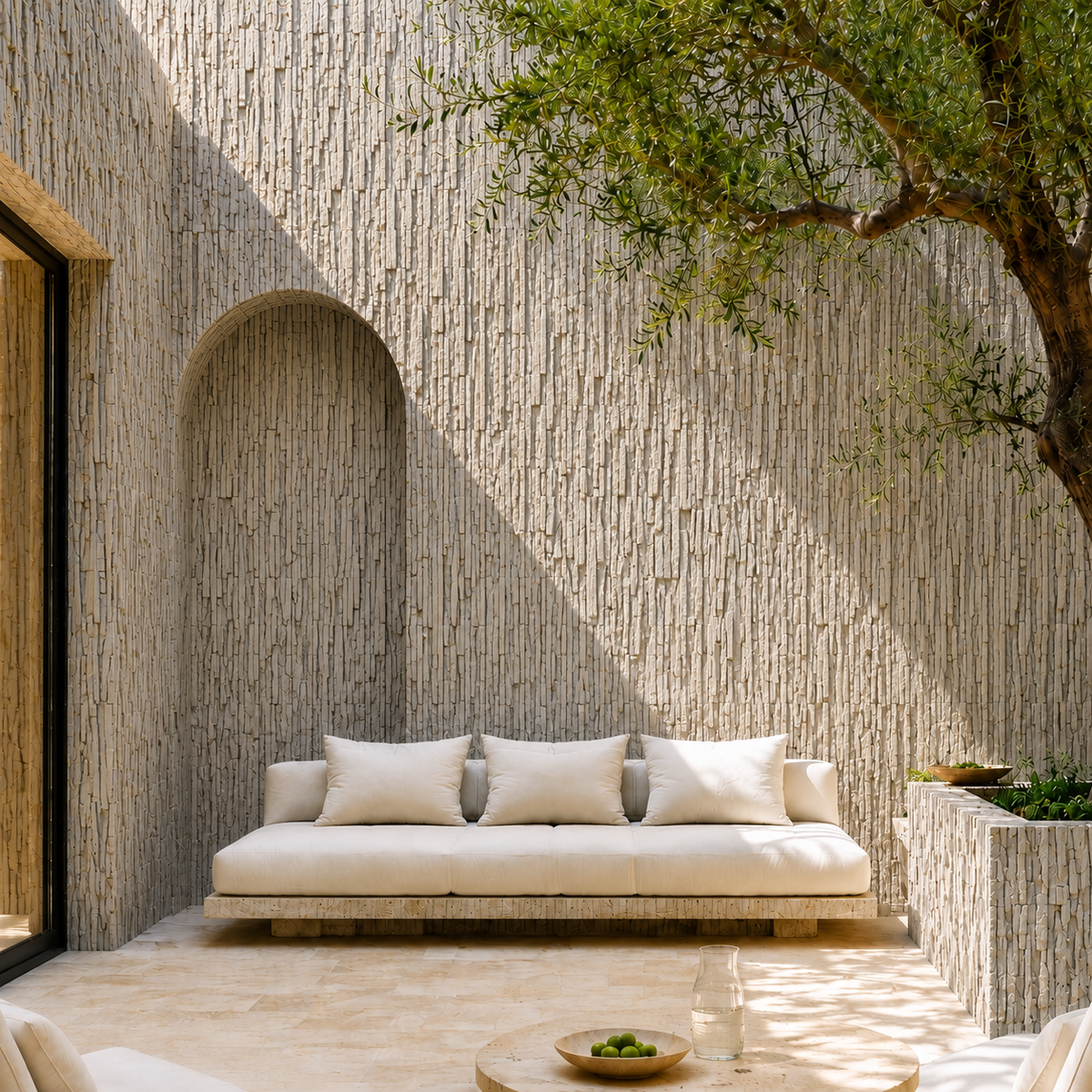 Wall panel stone textured PU wall panel in limestone ash color - 240cm x 60cm