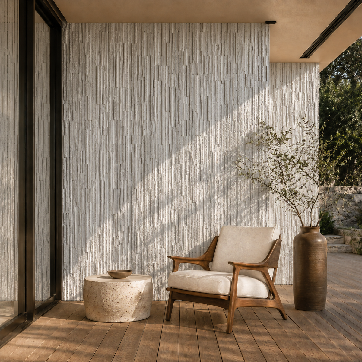 Wall panel stone textured PU wall panel in snow white color - 240cm x 60cm