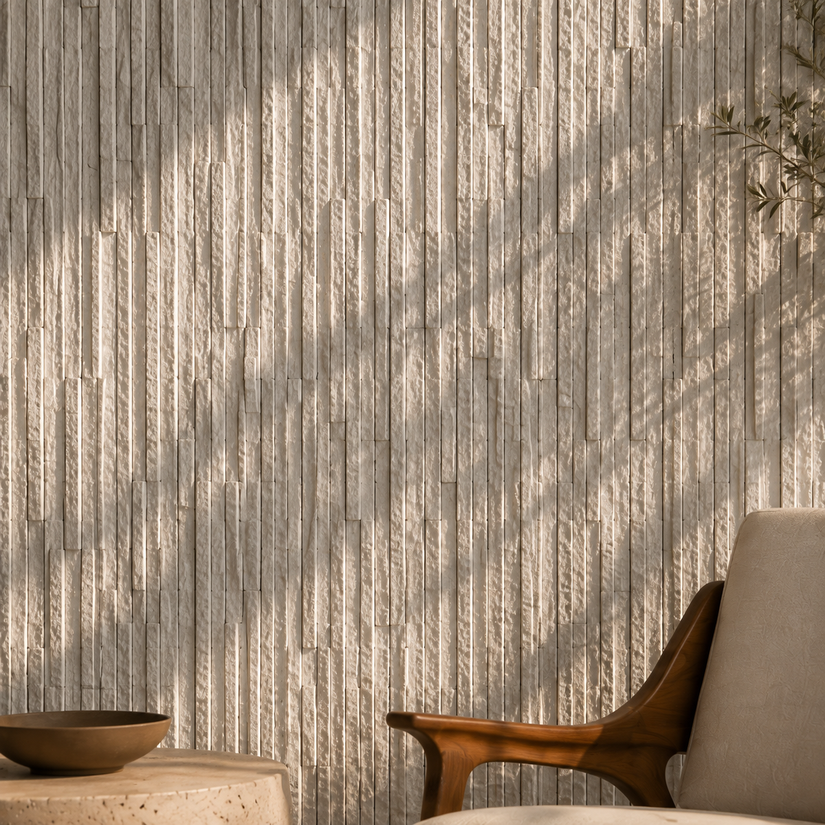 Wall panel stone textured PU wall panel in snow white color - 240cm x 60cm