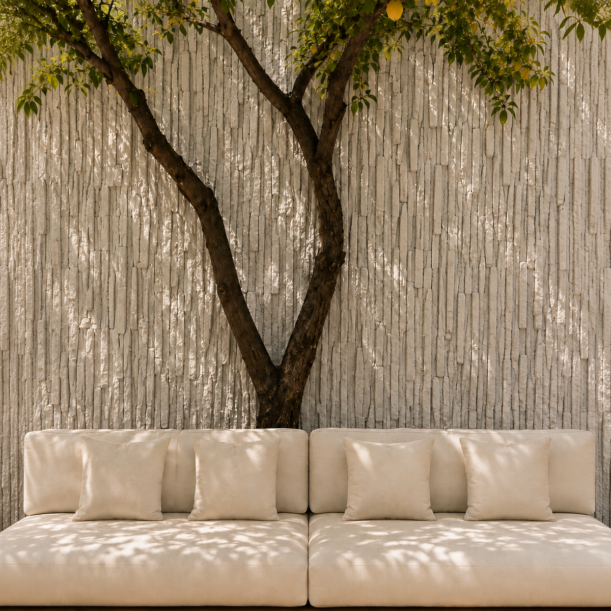 Wall panel stone textured PU wall panel in limestone ash color - 240cm x 60cm