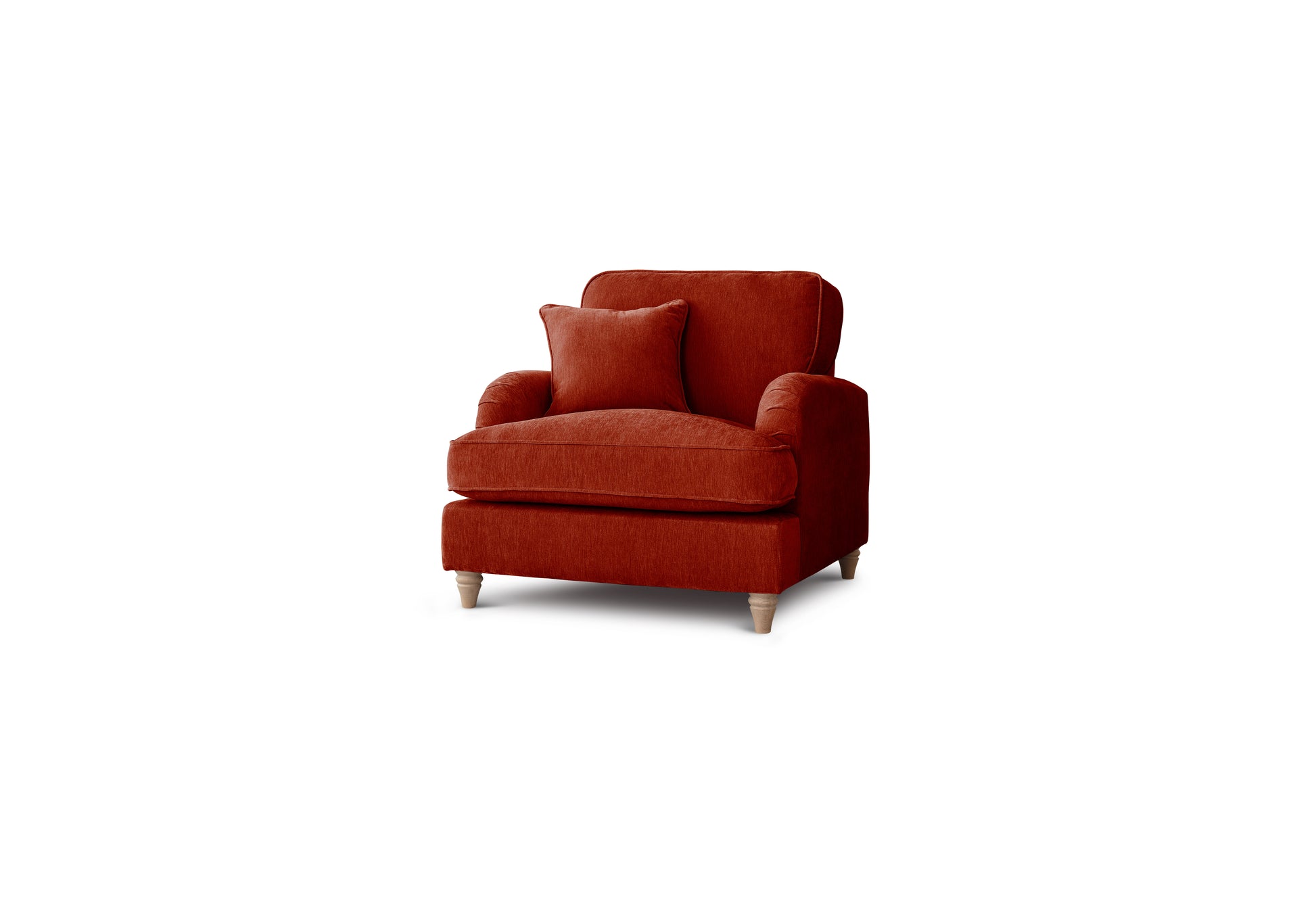 Red armchair with a cushion on a white background