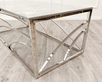 Stella Chrome Coffee Table with Stomach Ash Grey Sintered Top