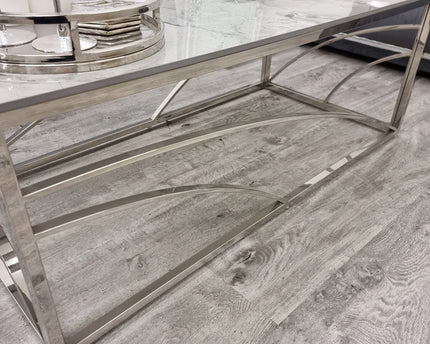Stella Chrome Coffee Table with Stomach Ash Grey Sintered Top