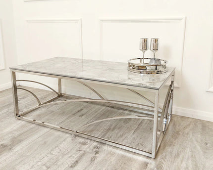Stella Chrome Coffee Table with Stomach Ash Grey Sintered Top
