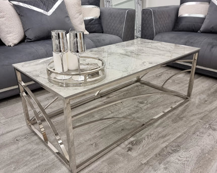 Stella Chrome Coffee Table with Stomach Ash Grey Sintered Top