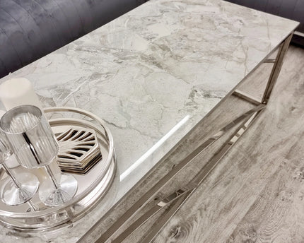 Stella Chrome Coffee Table with Stomach Ash Grey Sintered Top