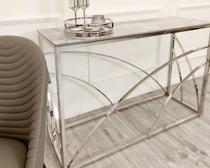 Stella Chrome Console Table with Stomach Ash Grey Sintered Top