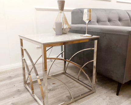 Stella Chrome Lamp Table with Stomach Ash Grey Sintered Top