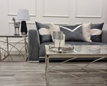 Stella Chrome Coffee Table with Stomach Ash Grey Sintered Top