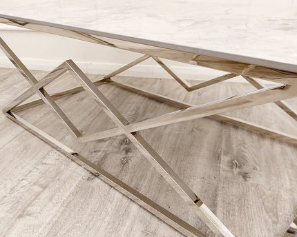 Vesta Chrome Coffee Table with Stomach Ash Sintered Stone Top