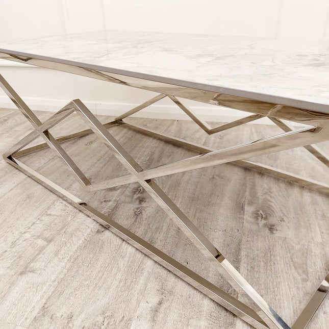 Vesta Chrome Coffee Table with Stomach Ash Sintered Stone Top