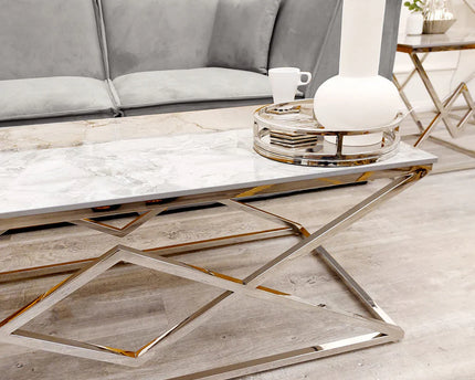 Vesta Chrome Coffee Table with Stomach Ash Sintered Stone Top