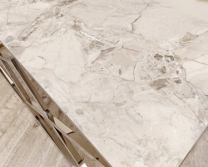 Vesta Chrome Coffee Table with Stomach Ash Sintered Stone Top