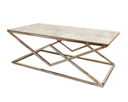 Vesta Chrome Coffee Table with Stomach Ash Sintered Stone Top