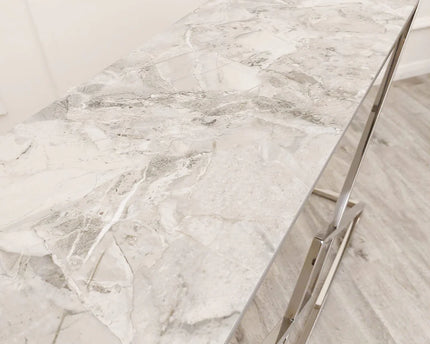 Vesta Chrome Console Table with Stomach Ash Sintered Stone Top