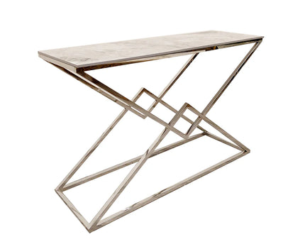 Vesta Chrome Console Table with Stomach Ash Sintered Stone Top