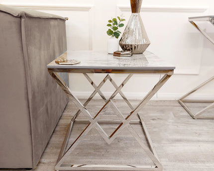 Vesta Chrome Lamp Table with Stomach Ash Sintered Stone Top