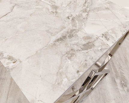 Vesta Chrome Lamp Table with Stomach Ash Sintered Stone Top