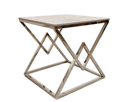 Vesta Chrome Lamp Table with Stomach Ash Sintered Stone Top