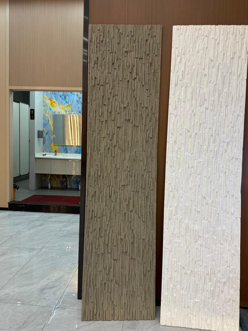 Wall panel stone textured PU wall panel in limestone ash color - 240cm x 60cm