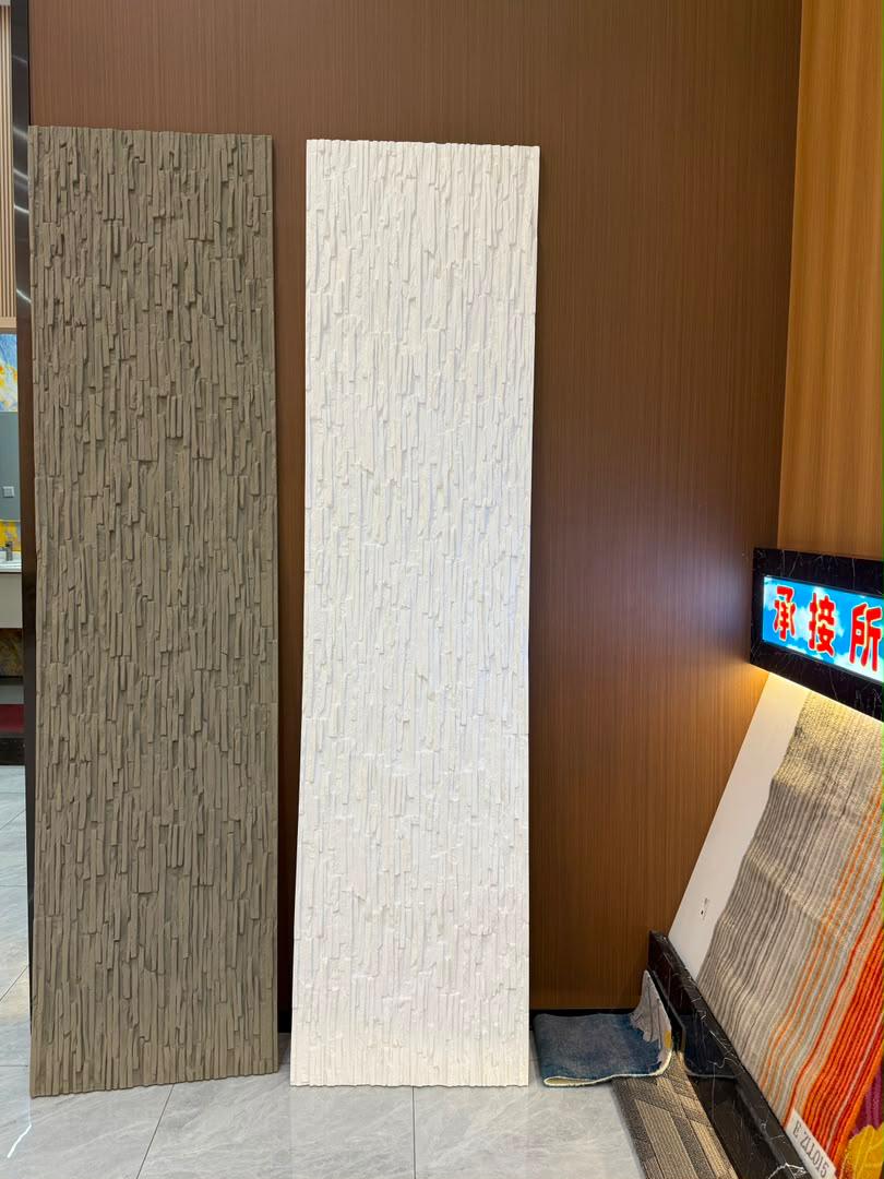 Wall panel stone textured PU wall panel in snow white color - 240cm x 60cm