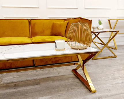 Azure Gold Coffee Table with Polar White Sintered Top