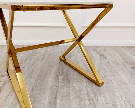 Zion Gold Lamp Table with Polar White Sintered Top