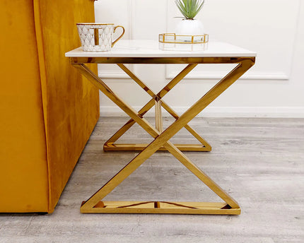 Zion Gold Lamp Table with Polar White Sintered Top