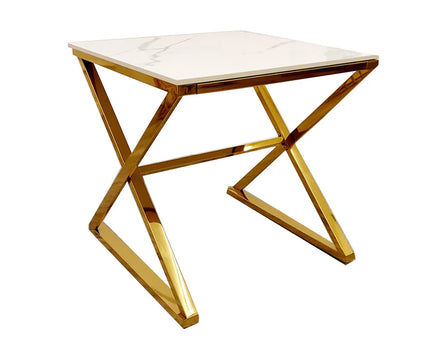 Zion Gold Lamp Table with Polar White Sintered Top