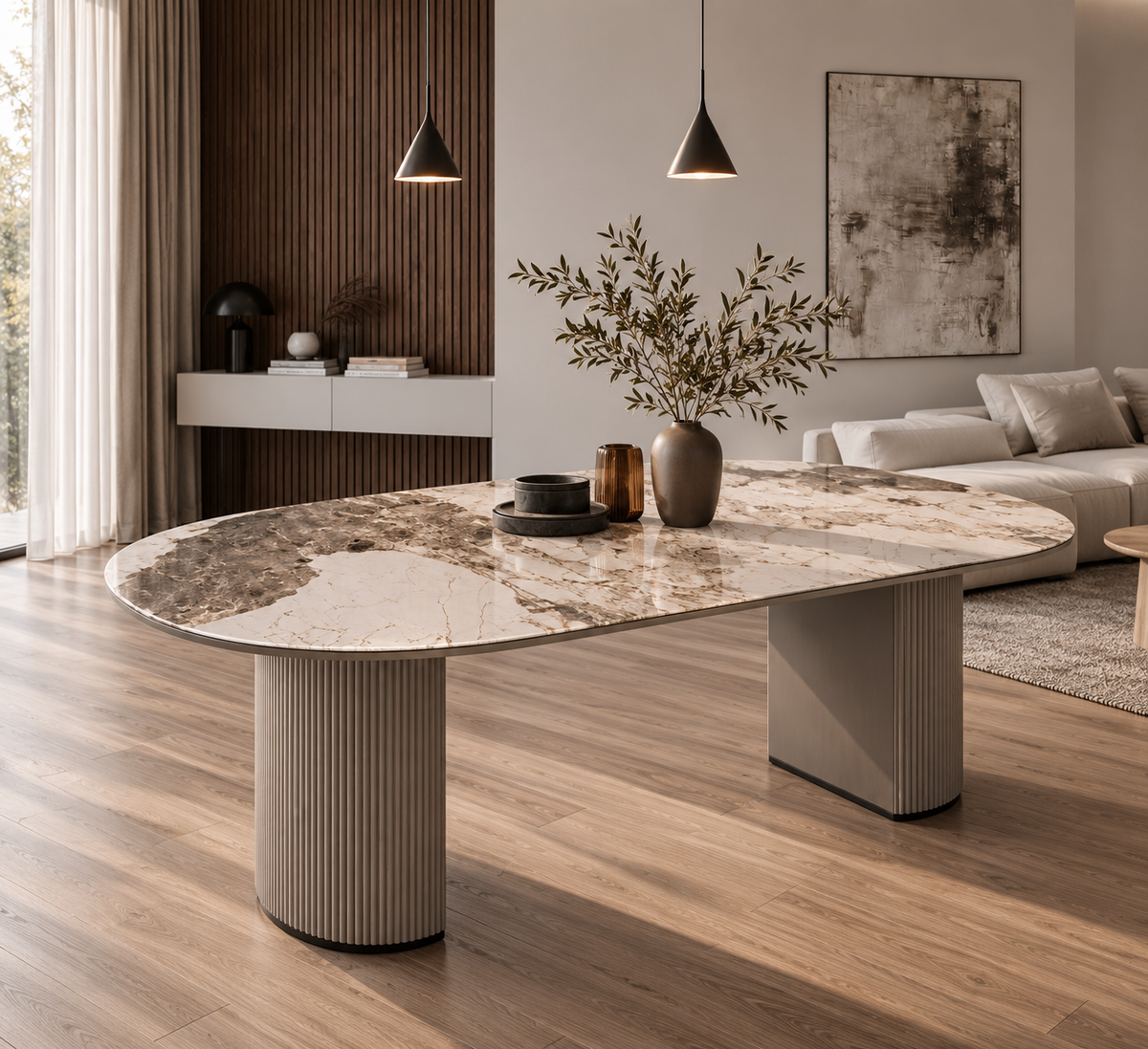 Slatted dining table grey base