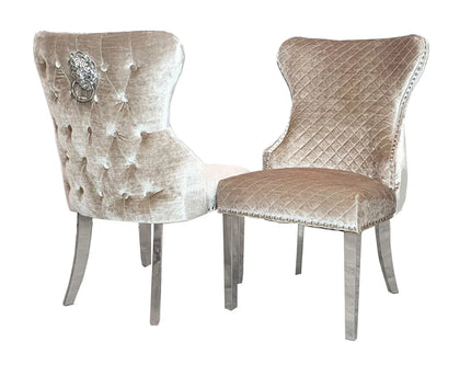 Chelsea Dining Chair ALL COLOURS with Lion Knocker & Buttoned Back