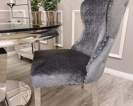 Chelsea Dining Chair ALL COLOURS with Lion Knocker & Buttoned Back