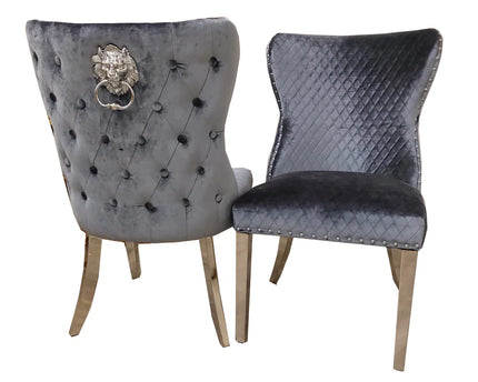 Chelsea Dining Chair ALL COLOURS with Lion Knocker & Buttoned Back