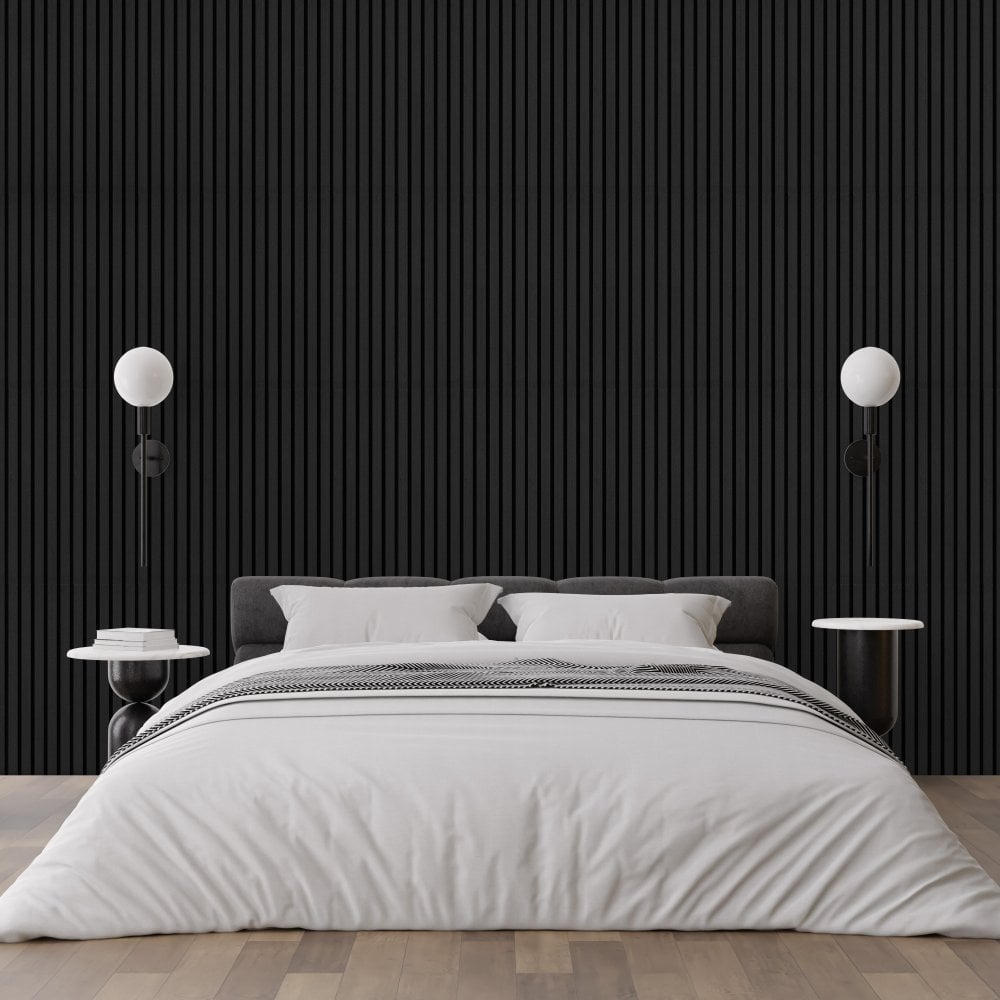 Dark Grey Decorative Acoustic Slat Wall Panel - 2400mm x 600mm