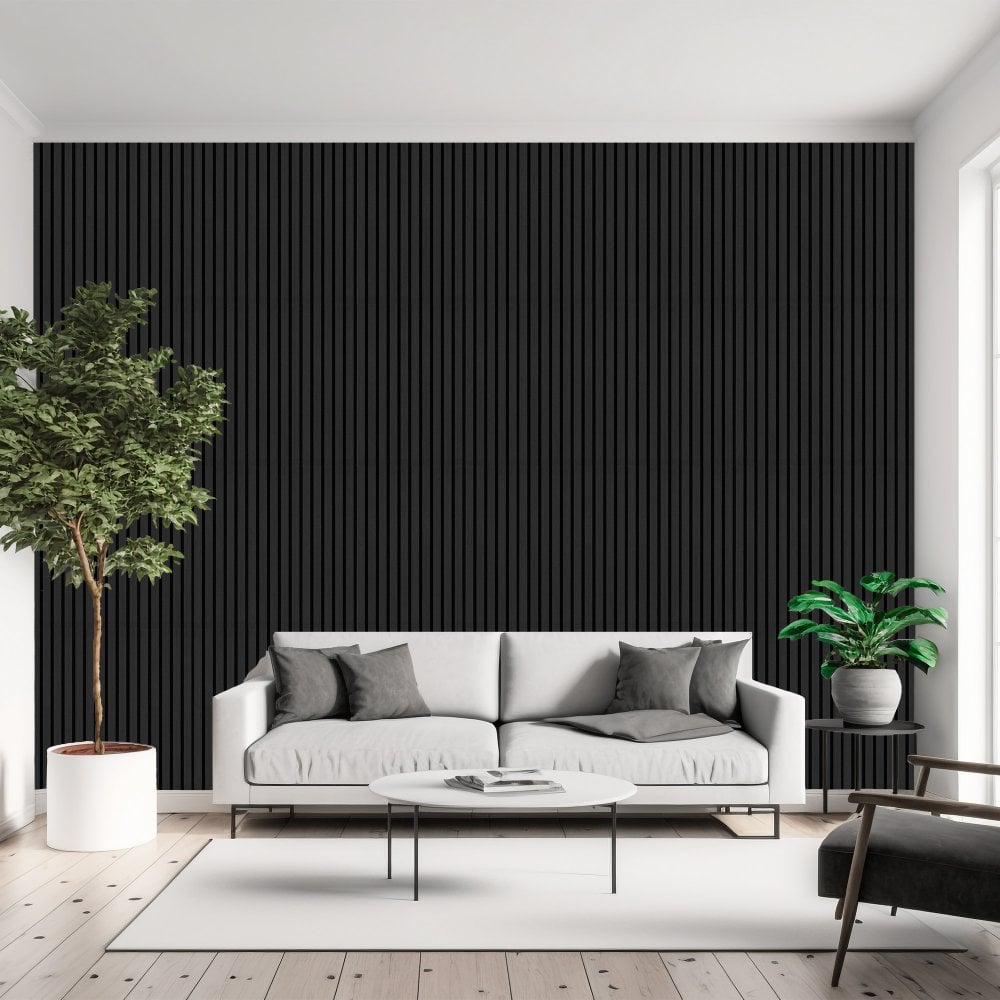 Dark Grey Decorative Acoustic Slat Wall Panel - 2400mm x 600mm