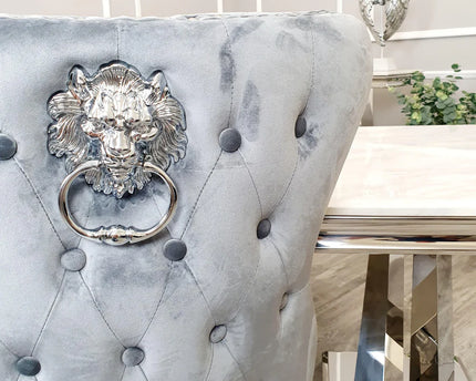 Chelsea Dining Chair ALL COLOURS with Lion Knocker & Buttoned Back