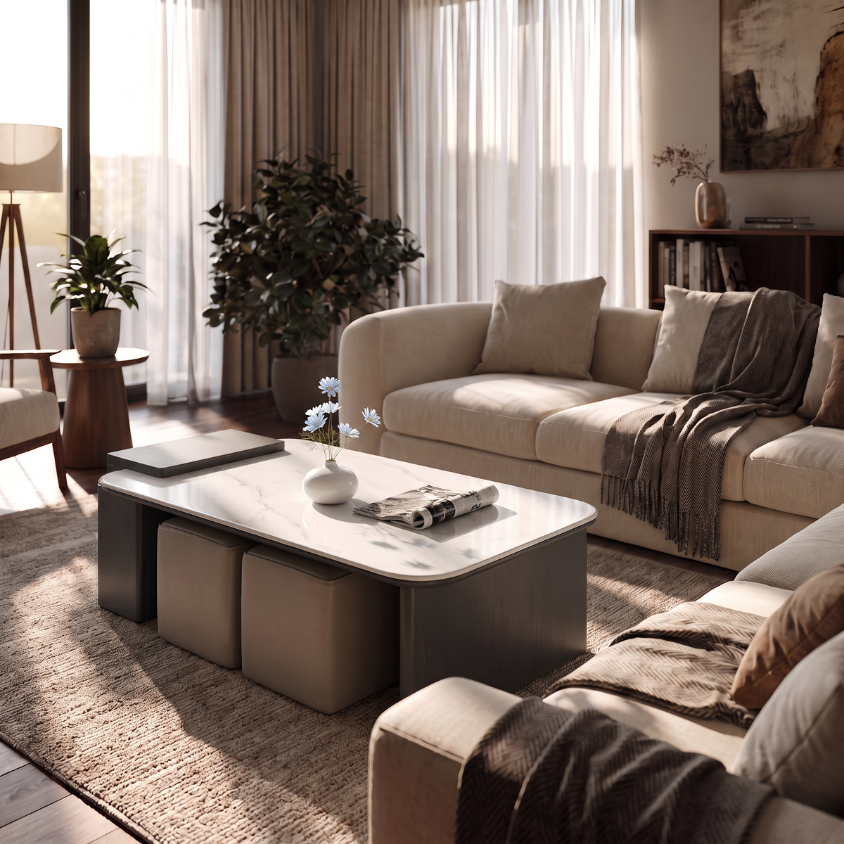 Coffee table with stools