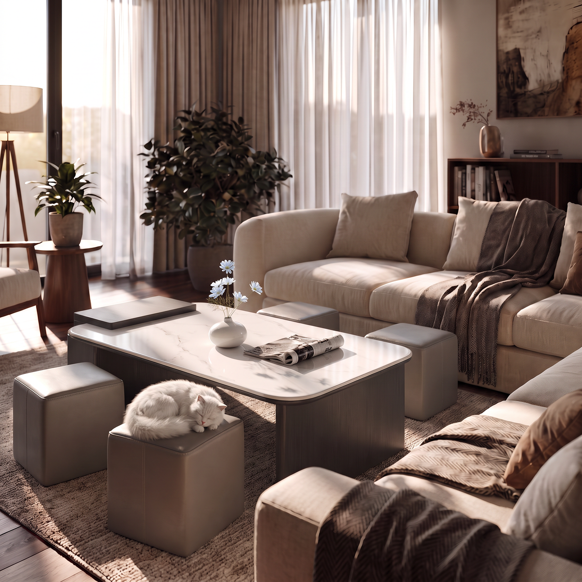 Coffee table with stools