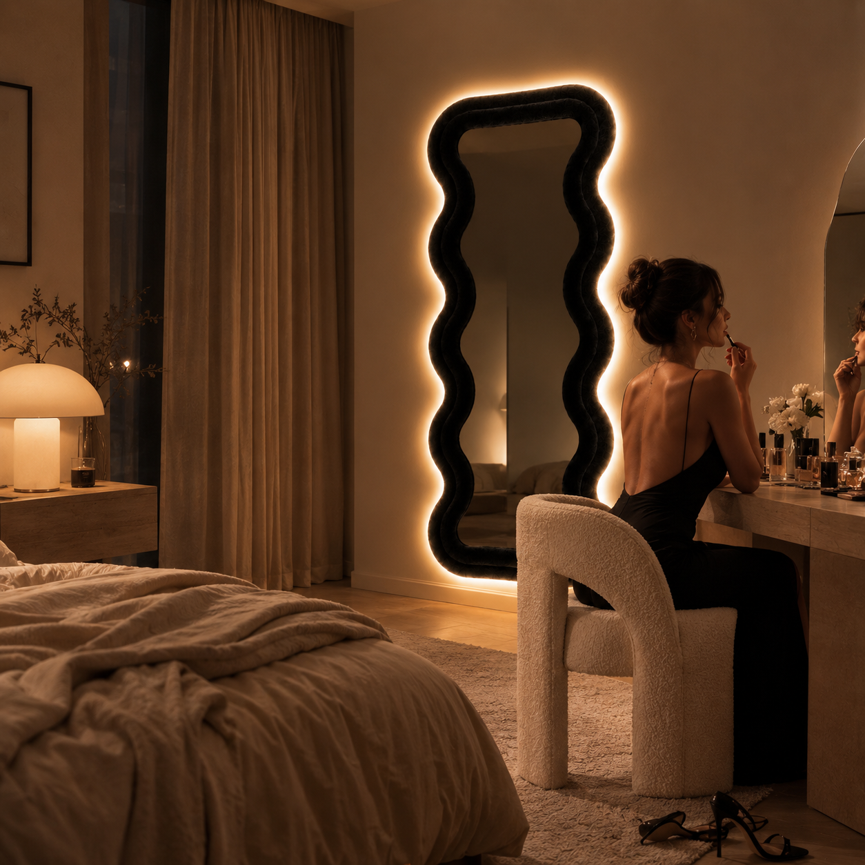 LED Sculptural Wave Boucle Mirror
