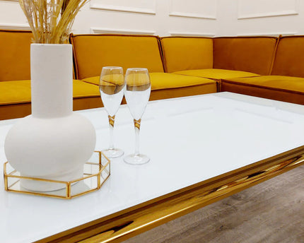 Louis Gold Coffee Table with White Glass Top
