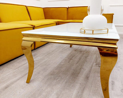 Louis Gold Coffee Table with White Glass Top