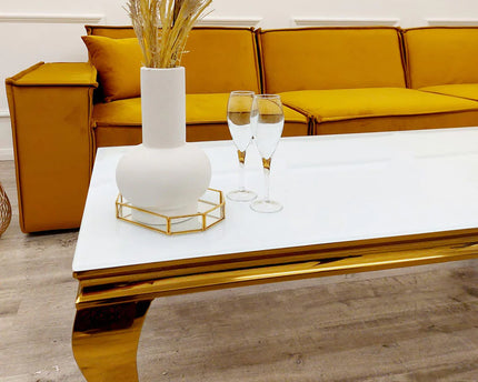 Louis Gold Coffee Table with White Glass Top