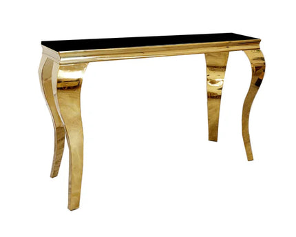 Louis Gold Console Table in Black Glass Top