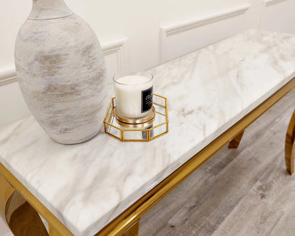 Louis Gold Console Table with Ivory Smoke Marble Top